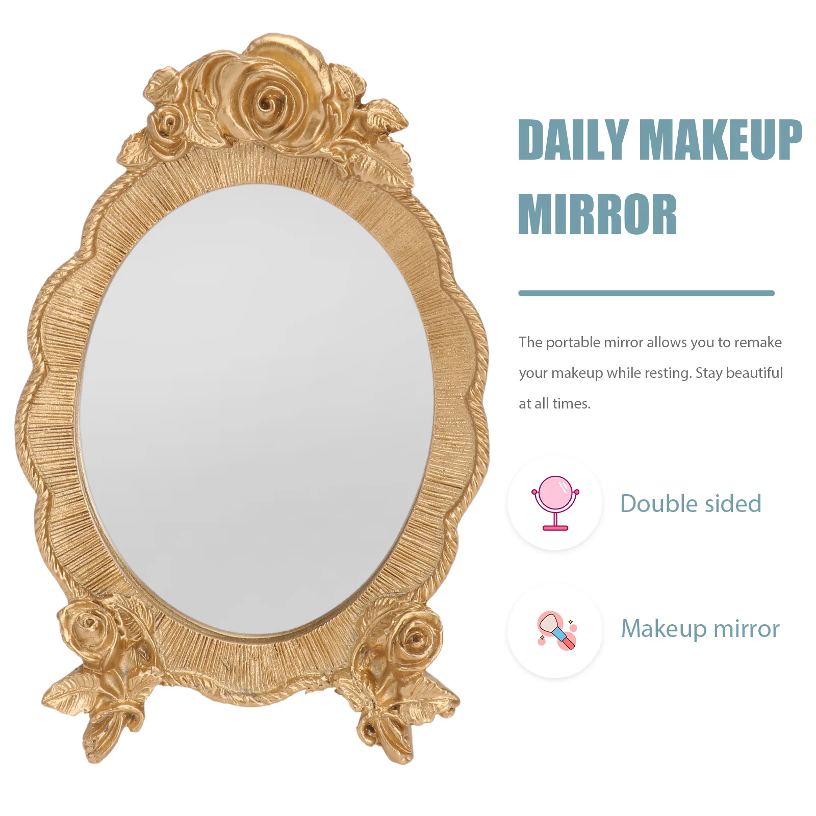

1Pcs Portable Oval Makeup Mirror Resin Small Mirror Women Use Delicate Relief European Style Design