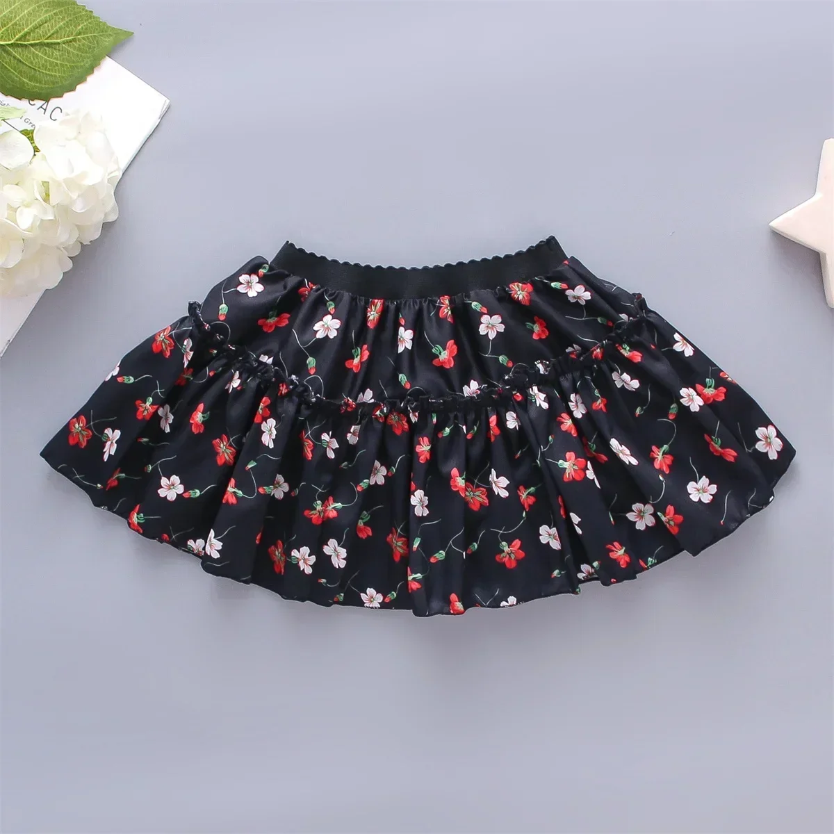 0-3-year-old Little Girl\'s Half Skirt, Sweet Small Floral Multi-layered Chiffon Solid Color Loose A-line Skirt Short Skirt