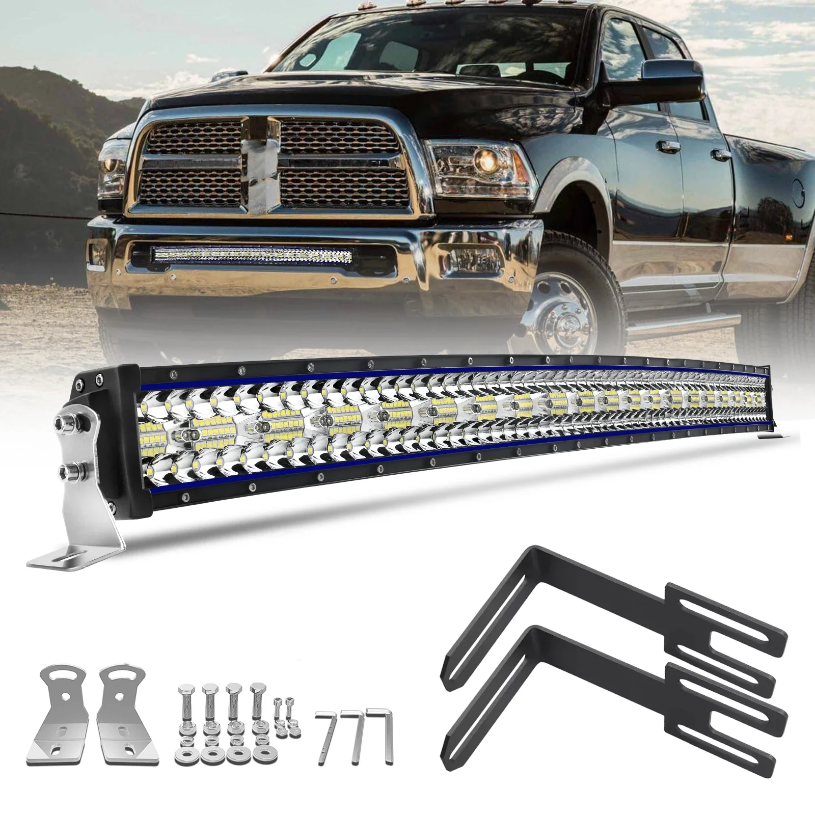 

HAOLIDE изогнутый светодиодный 3-рядный прожектор для автомобиля 12 В-24 В 32 дюйма 6000 К Белый комбинированный луч Светодиодная панель для внедорожного внедорожника UTV ATV