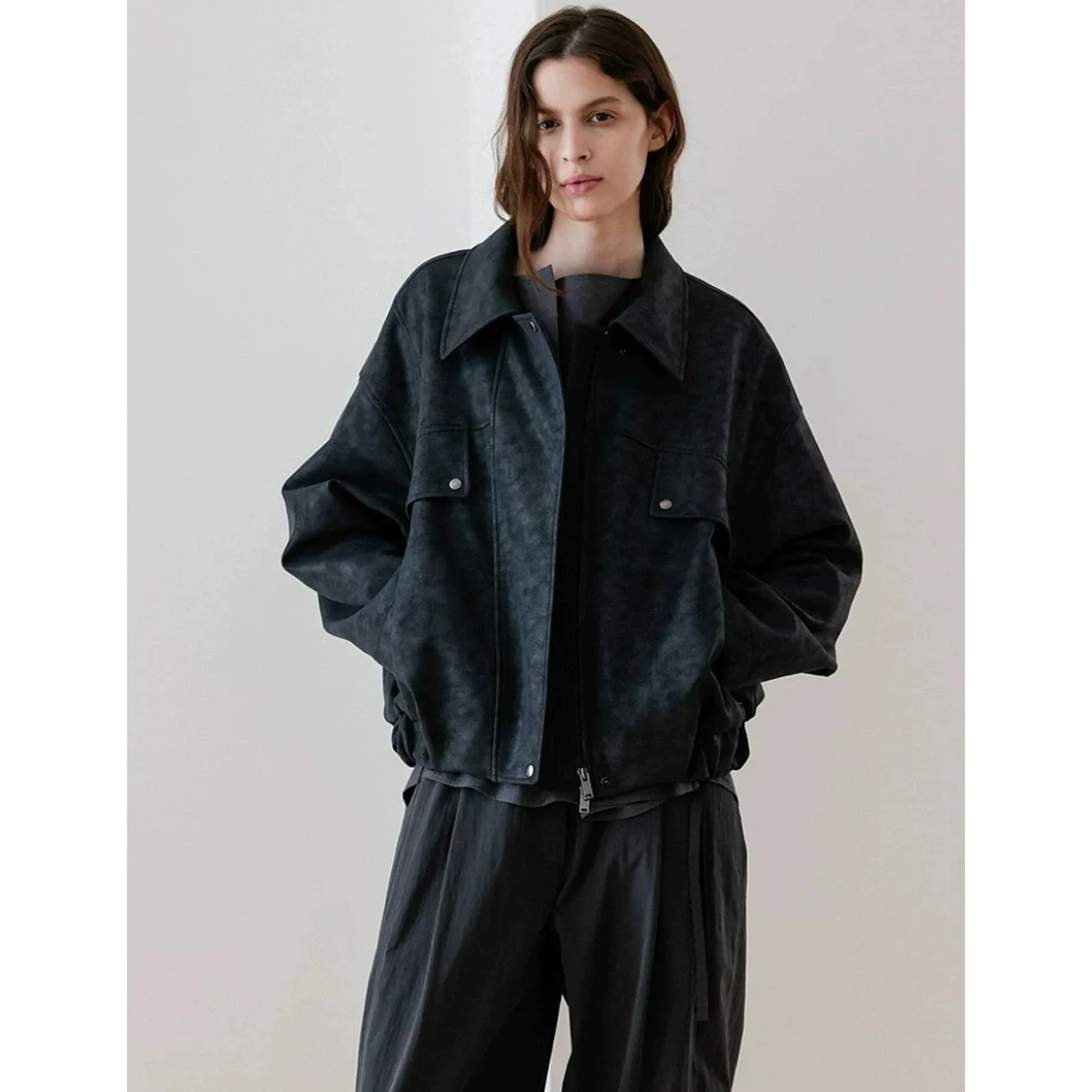   Cappotto Jaet in pelle PU opaca con formaggio al limone Capispalla coreano con texture vintage per donna, vestibilità ampia