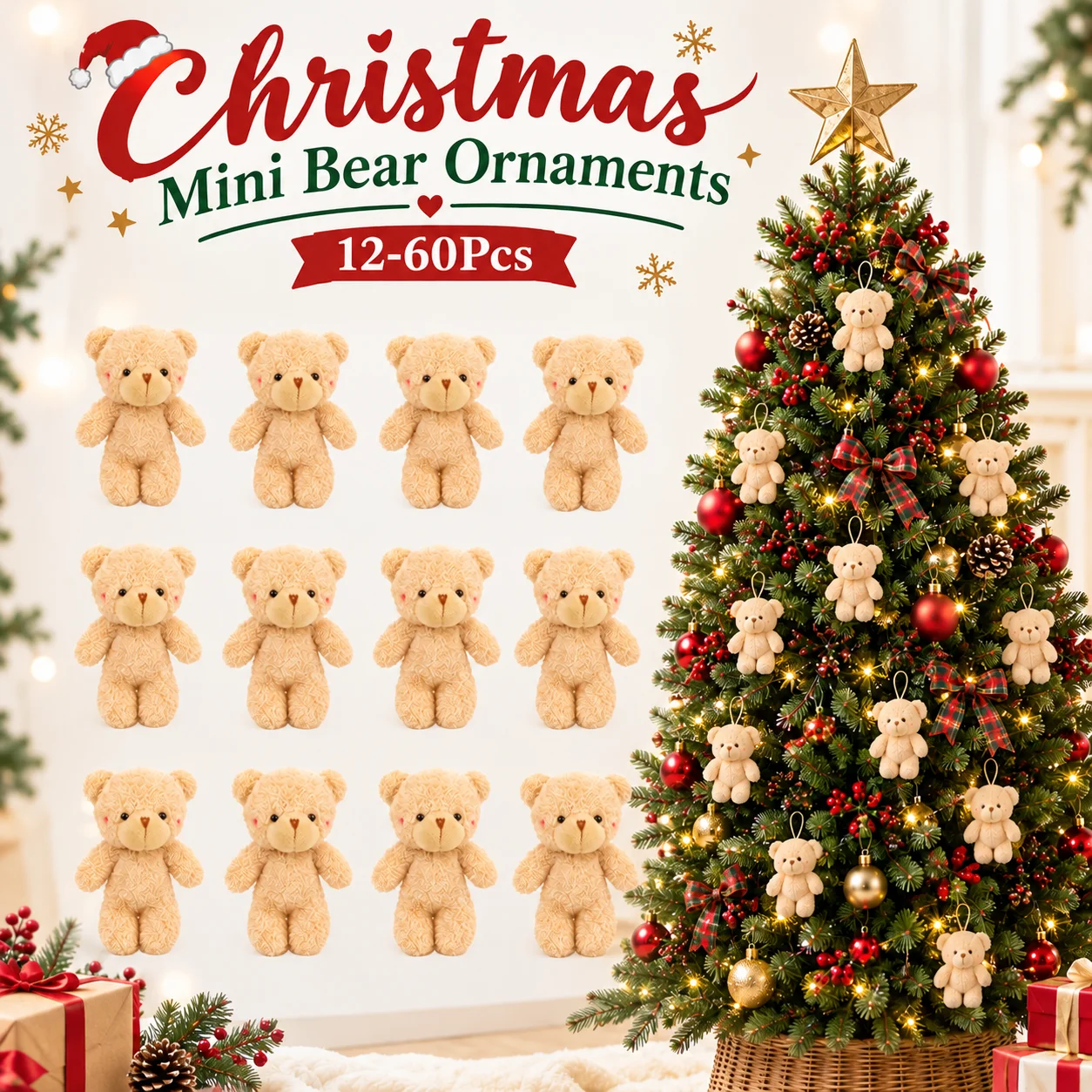 Christmas Stocking Hanging - 12-60 Pezzi Mini Orsetti di Peluche