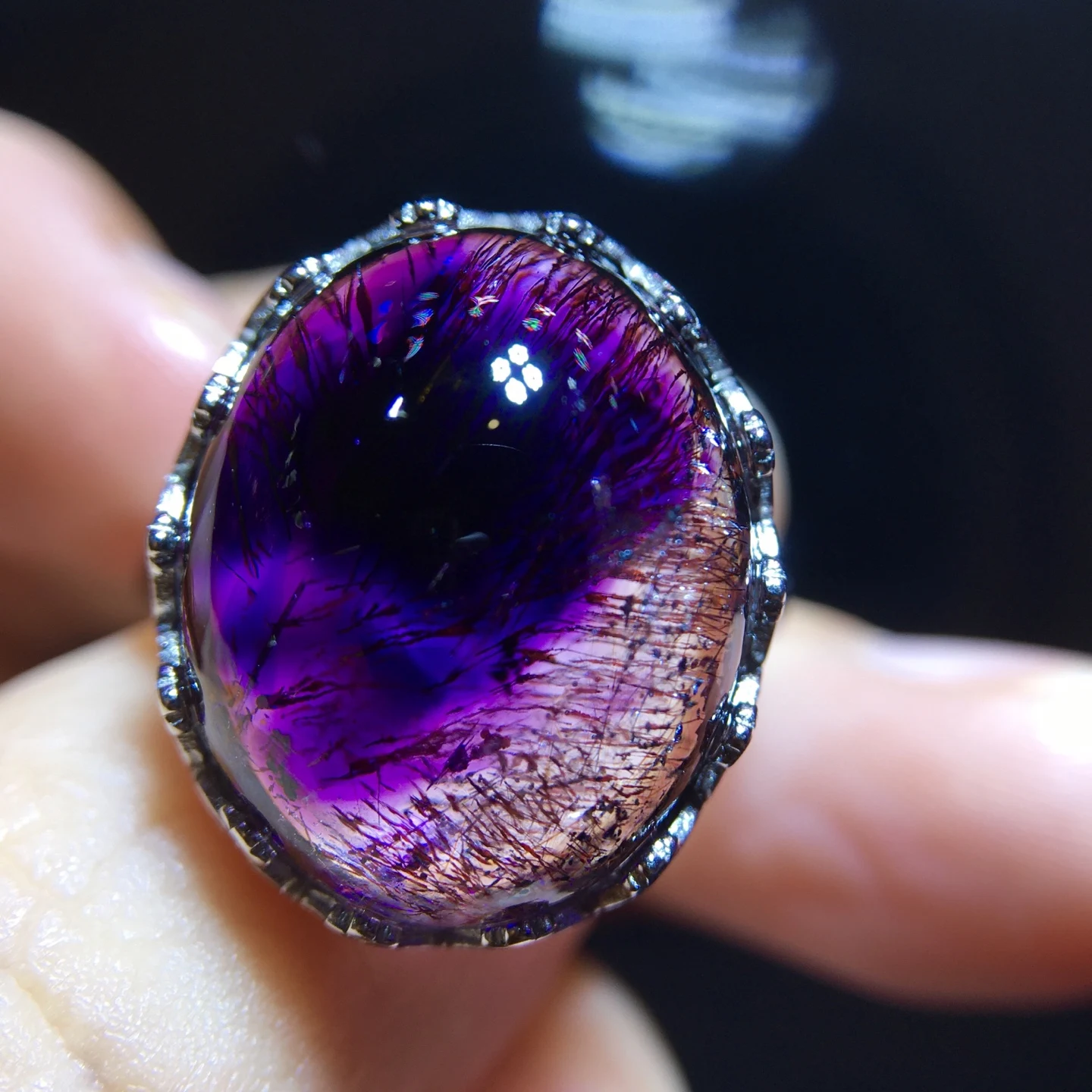 Natural Purple Rutilated Super Seven 7 Adjustable Ring 18.2/15mm Women Men Jewelry AAAAAA