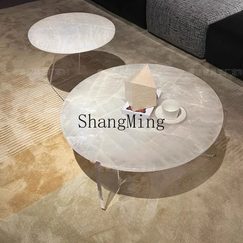 

FG natural luxury stone white ice jade coffee table simple modern acrylic coffee table luxury stone coffee table