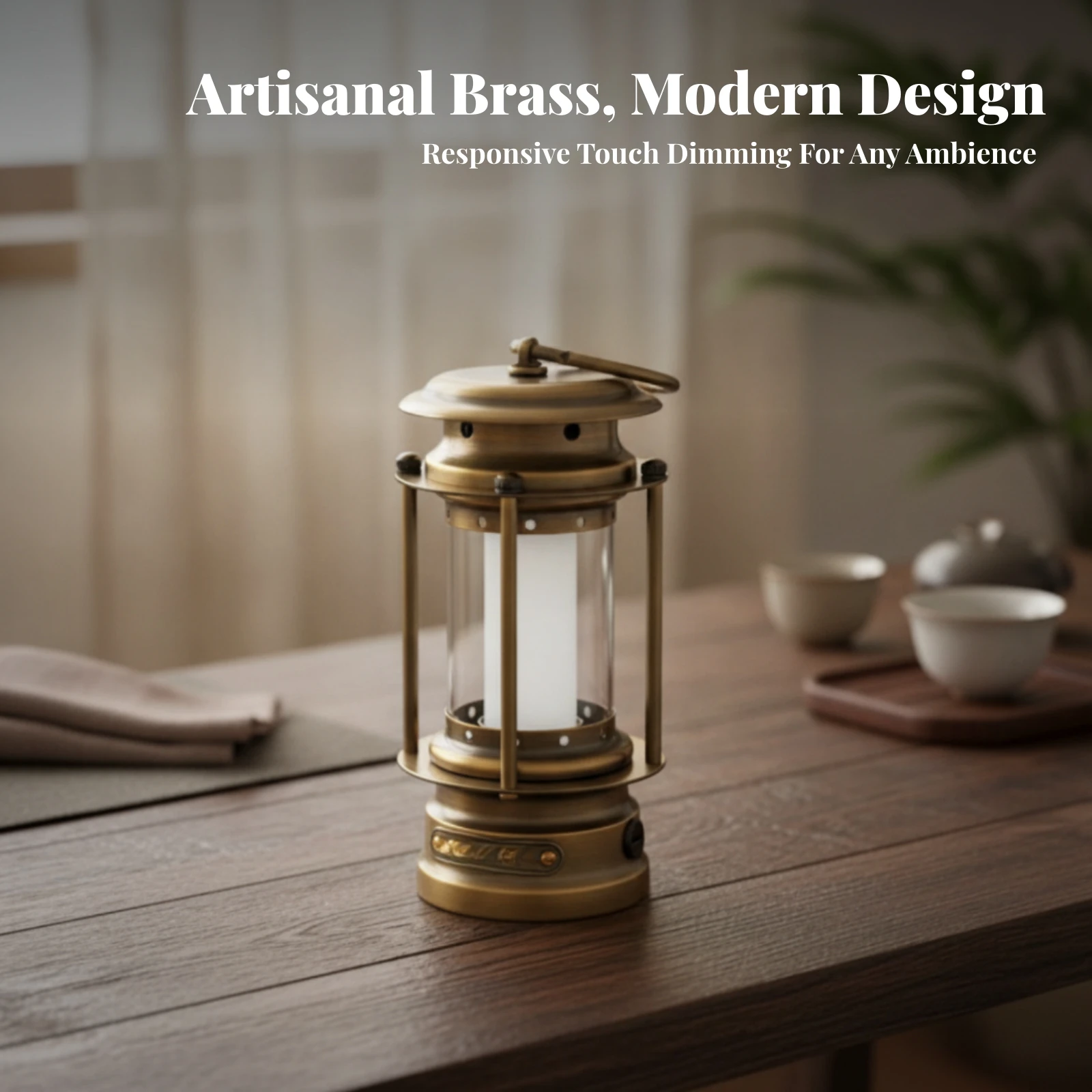 LED Lantern with Brass Lampshade Portable Rechargeable Lamp with Carrying Handle LED Camping Lantern Dimmable Light Touch