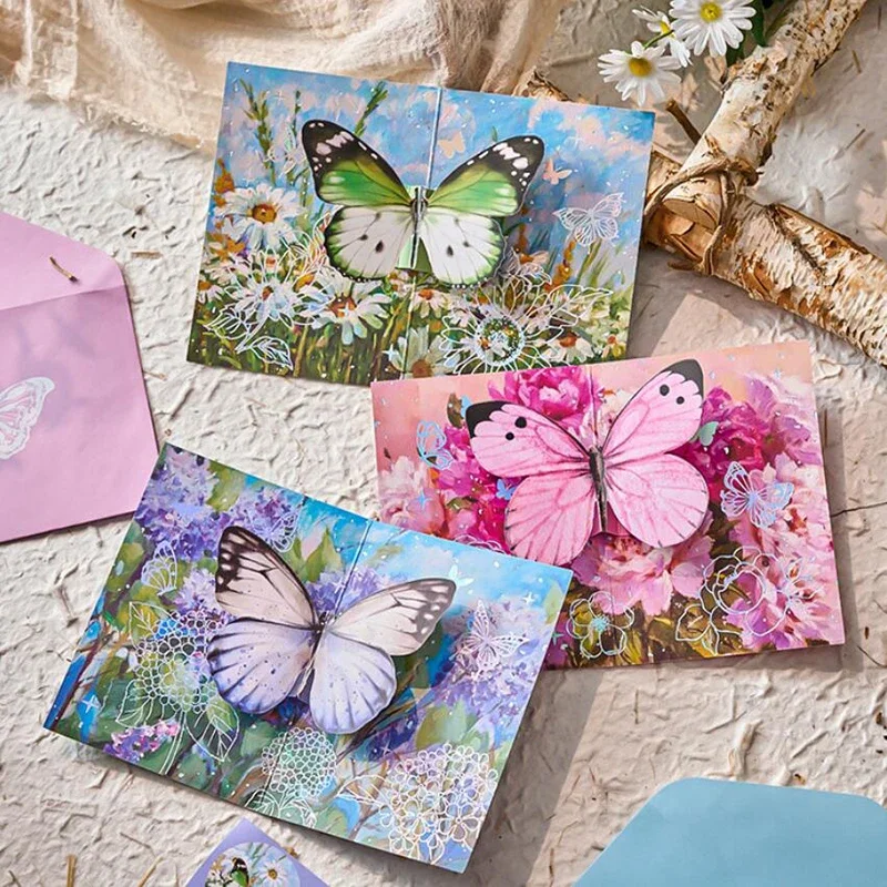 Enveloppes estampillées dorées pour lettres, cartes postales papillon Kawaii, couverture de cartes de voeux de fête de mariage, papeterie coréenne,