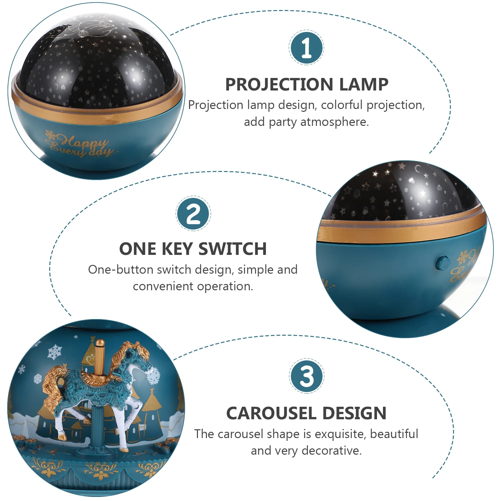 صندوق تشغيل الموسيقى الدائري الفريد متعدد الألوان مصباح الإسقاط صندوق ميلودي ساحر هدية عيد ميلاد ضوء الإسقاط كاروسيل