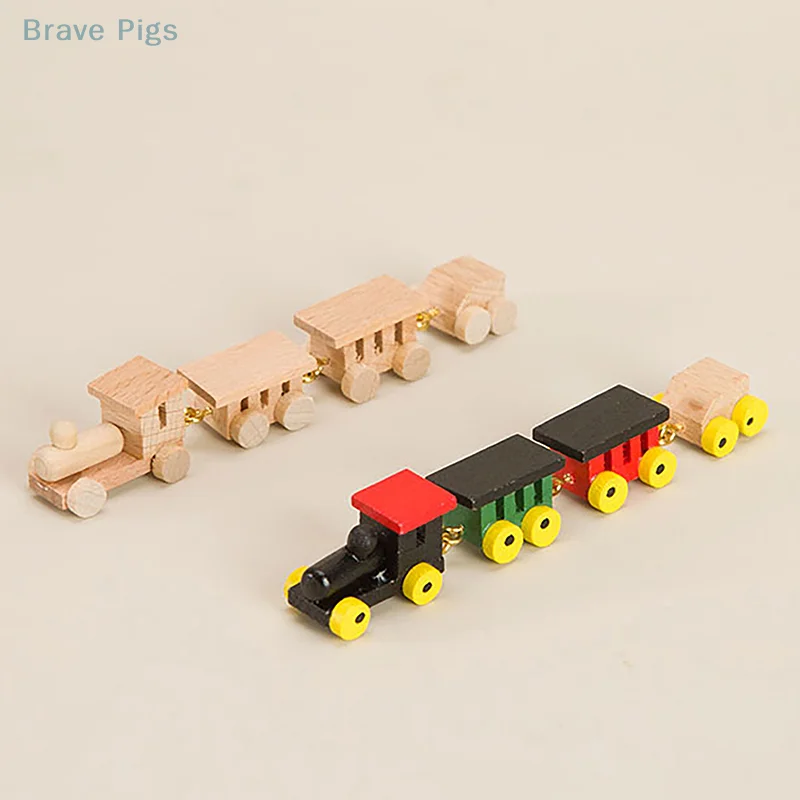 1:12 Dollhouse Miniature Color Train Ornaments Wood Color Diy Train Christmas Home Model Decor Toy Doll House Accessories