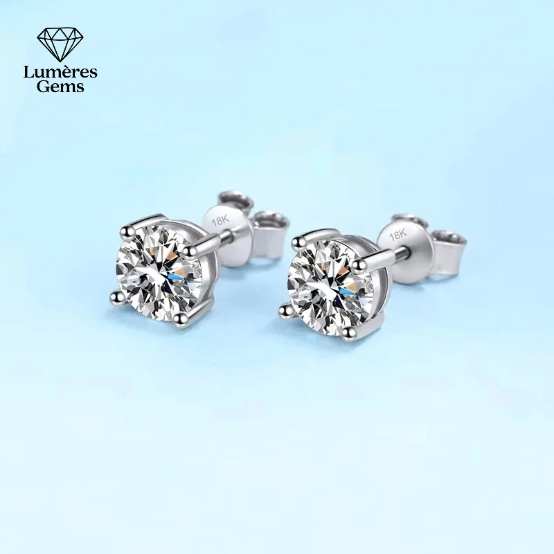 

Women's White Gold 18K Moissanite Diamond Stud Earrings Engagement Wedding Earplug 0.6/1/2CT Fine Jewelry Birthday Gift