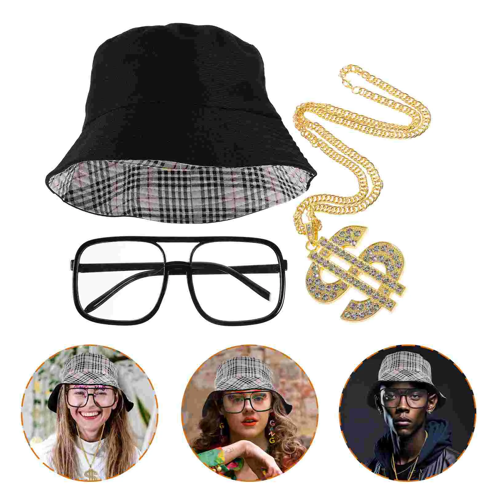 

4 Pcs Hat Hip Hop Clothing Suit Vintage Jewelry Necklace Accessories Black 90s Costumes for Women