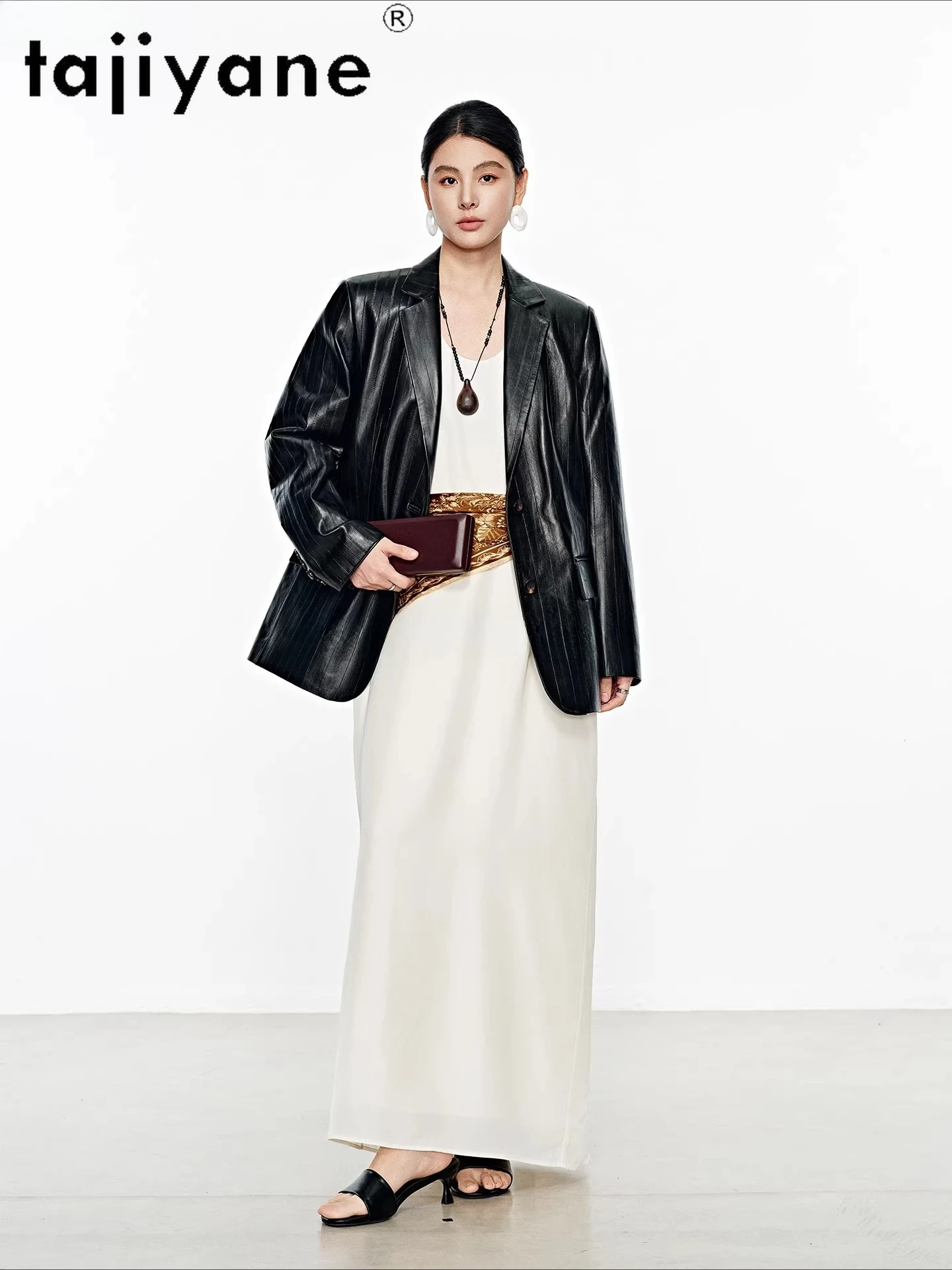 TAJIYANE Women's Top-Layer Sheepskin Jackets Fashion Mid-Length Suit Coats Spring Genuine Leather Jacket 2026 Woman Clothes 가죽자켓