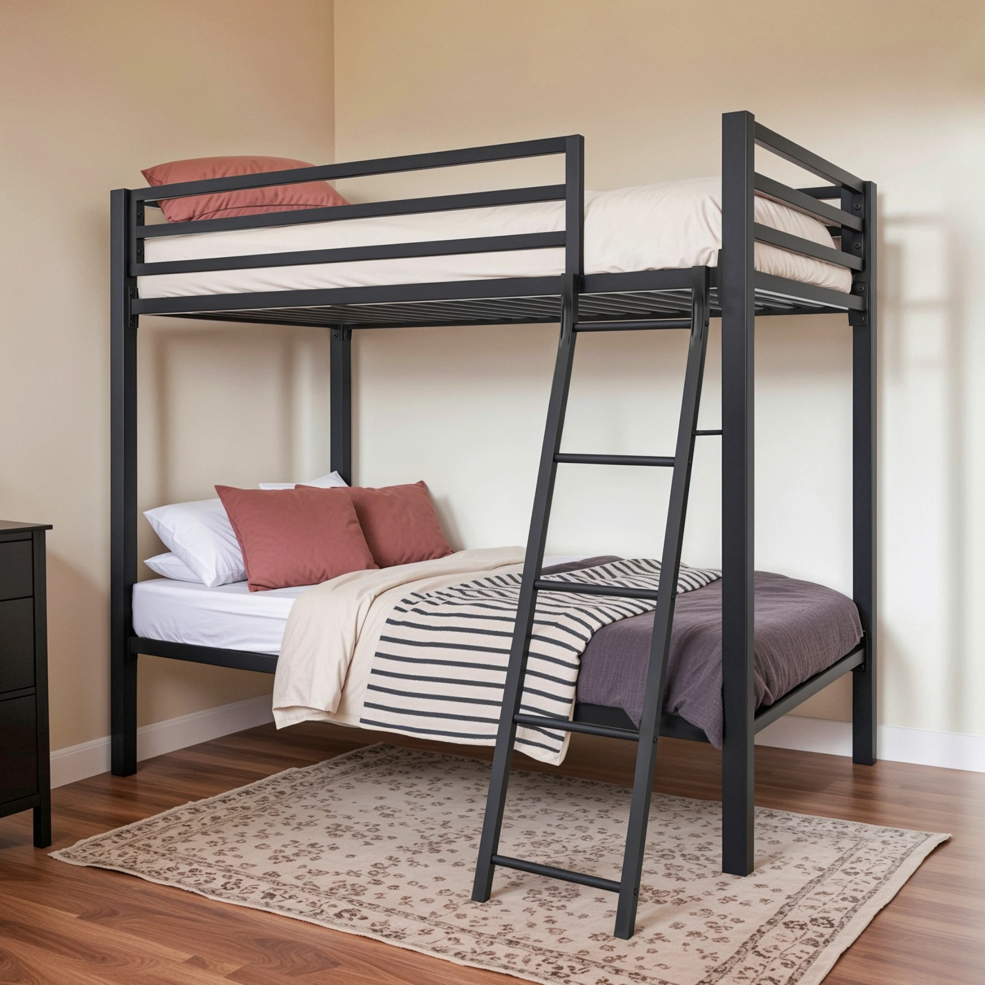 HOOMIC Heavy-Duty Metal Bunk Bed Frame Twin Over Twin, Full Length Guardrails, Space-Saving, Sturdy Metal Support Allewie