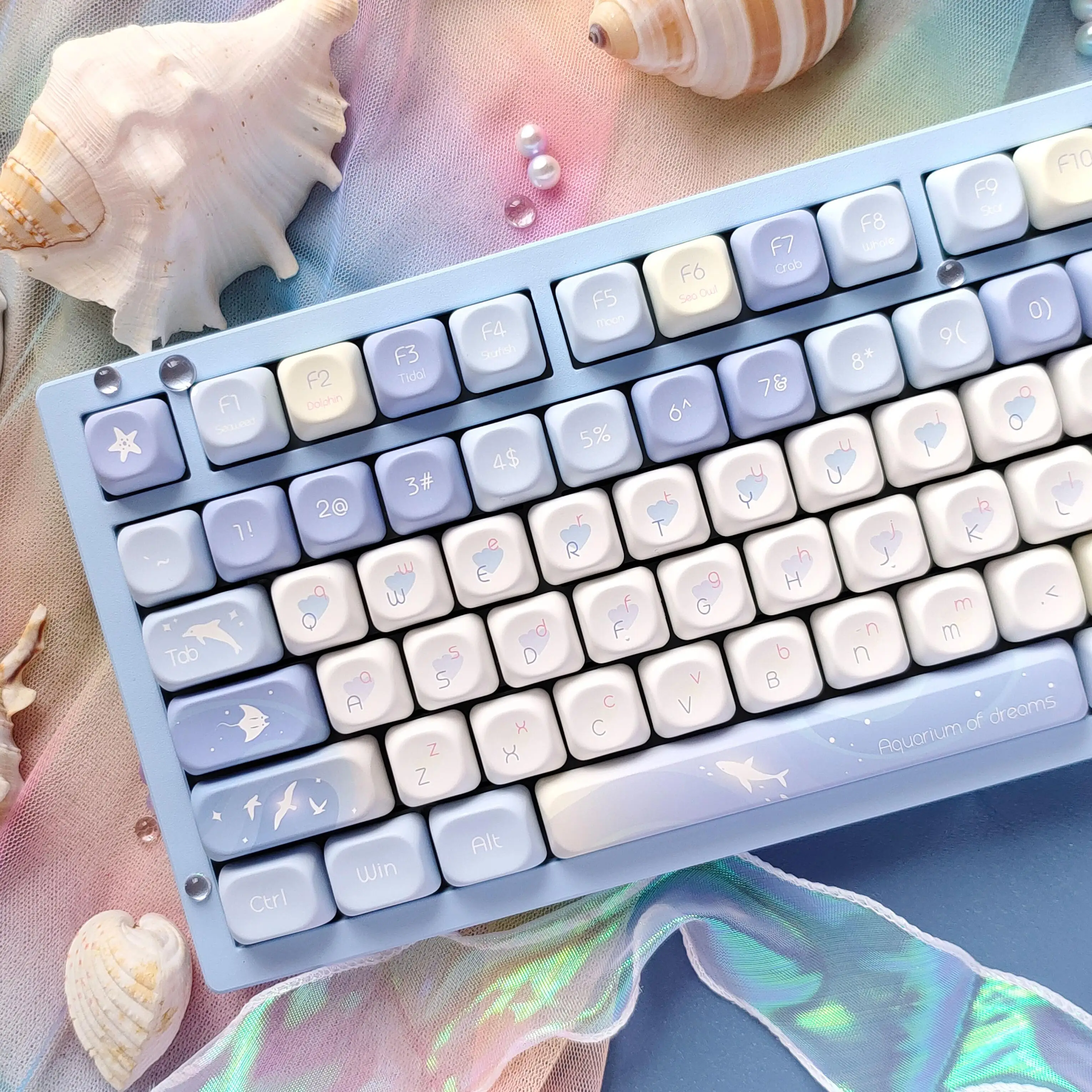 130 Keys Blue Dream Five Sided Dye Sublimation Keycaps MOA Profile PBT Keycaps for Cherry MX Switch Mechanical Gaming Keyboard