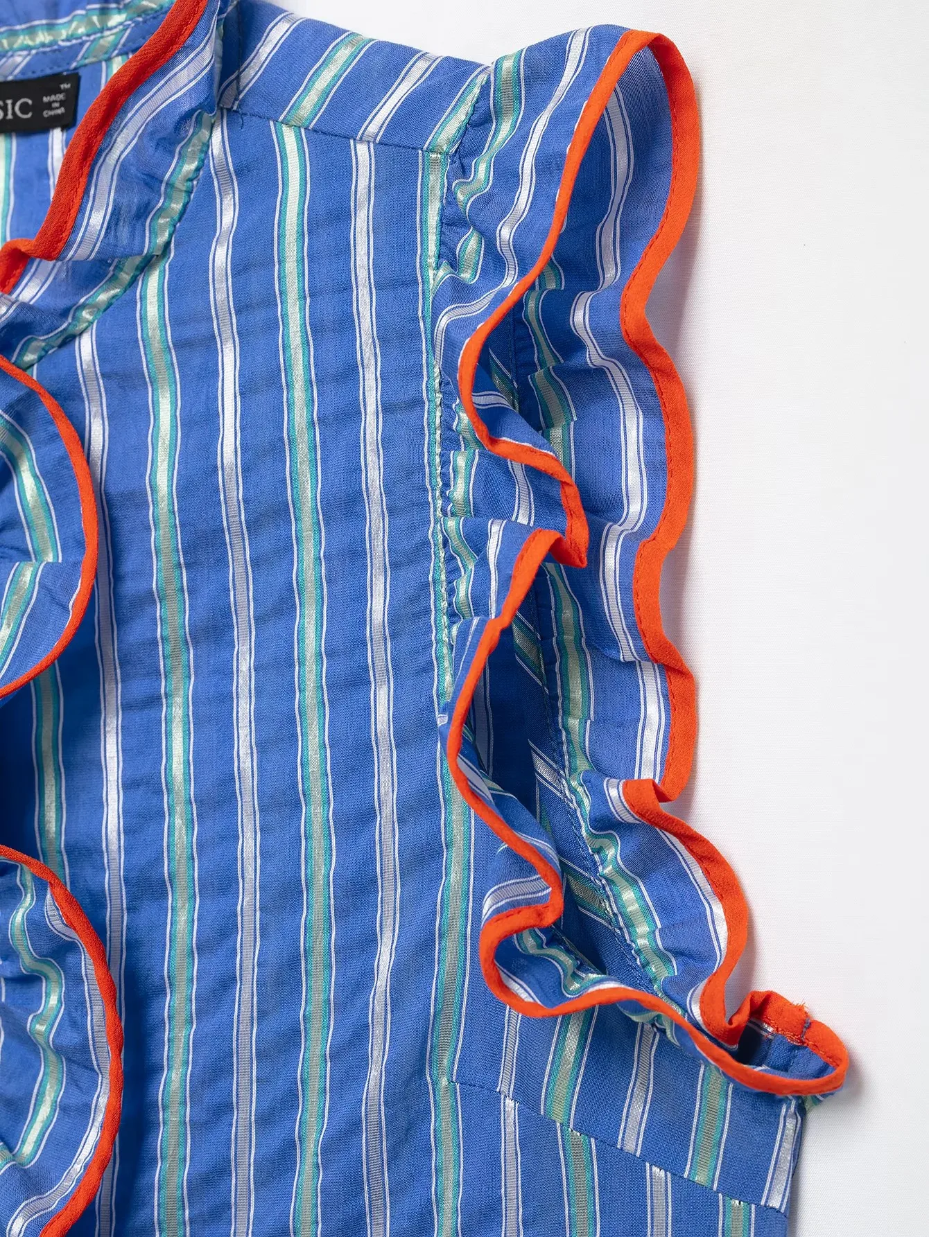 Damen Gestreifte Ärmellose Rüschenbluse mit Stehkragen und Einreihiger Knopfleiste, Neues Street-Casual Damen-Tanktop – Detail 6