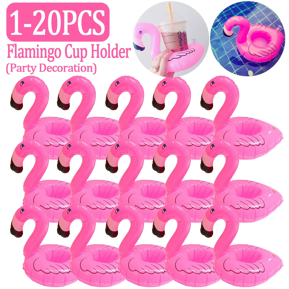 1-20 Pcs Tropical Flamingo Party Decoration Cup Holder Pvc Water Float Inflatable Drink Cup for Adults Pool Drinkware Tray Decor