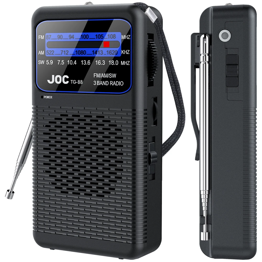 Portable Radio AM FM SW, Battery Operated Radio with Light, Back Clip, Excellent Reception and Speaker, 3.5mm Headphone Jack