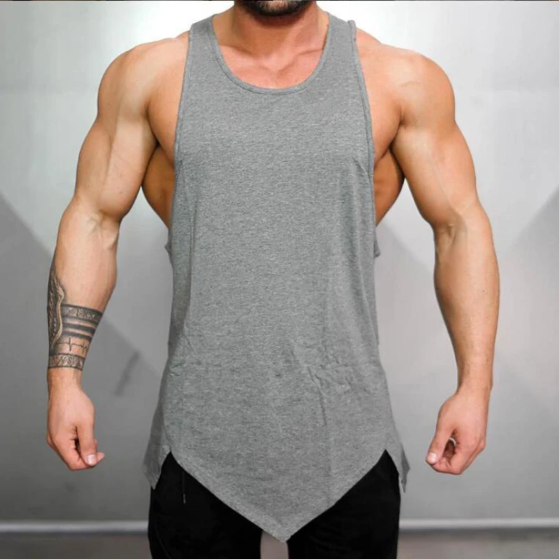 Plain Gym Fitness Running Singlets Mens Casual Workout Bodybuilding Loose Tank Tops Summer Cotton Breathable Sleeveless T-shirts
