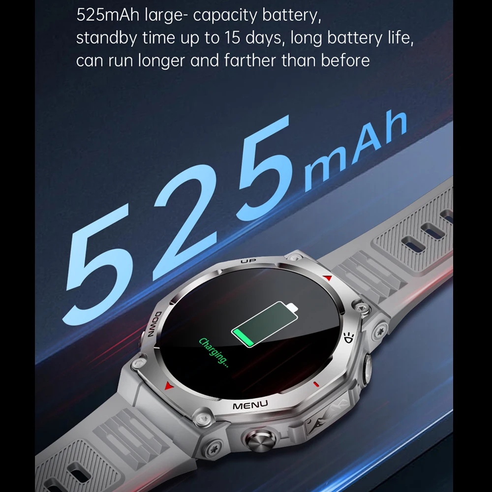 Smartwatch T-REX 3 z funkcją połączeń Bluetooth, GPS, dla mężczyzn, zegarek wojskowy outdoorowy, wodoodporność 10ATM, światła LED, monitorowanie stanu zdrowia.