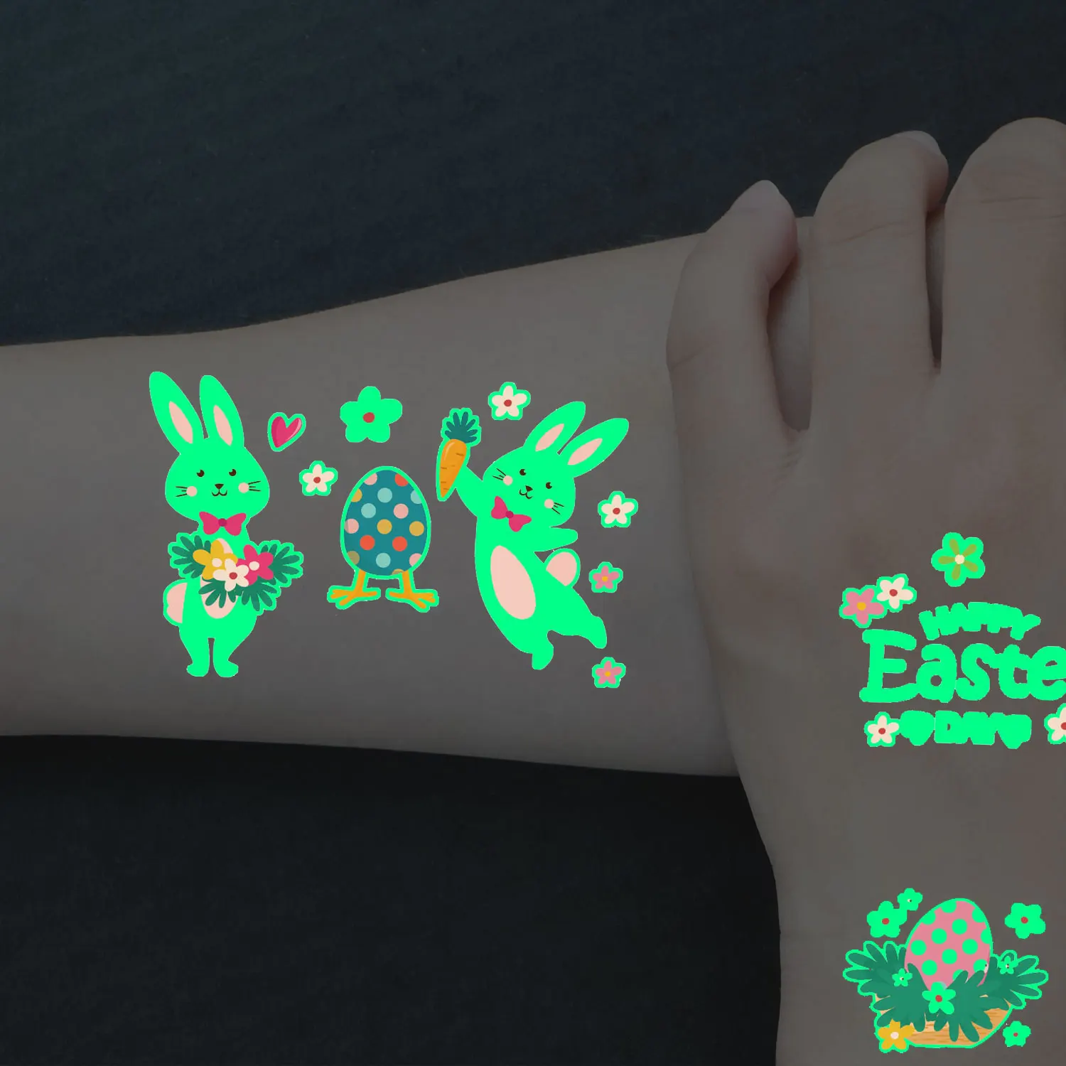ملصقات وشم مؤقتة مضيئة بنمط رسوم كرتونية لعيد الفصح ، زينة تتوهج في الظلام ، هدية عيد الفصح ، 10 من الأنماط من من من من الخارج #5