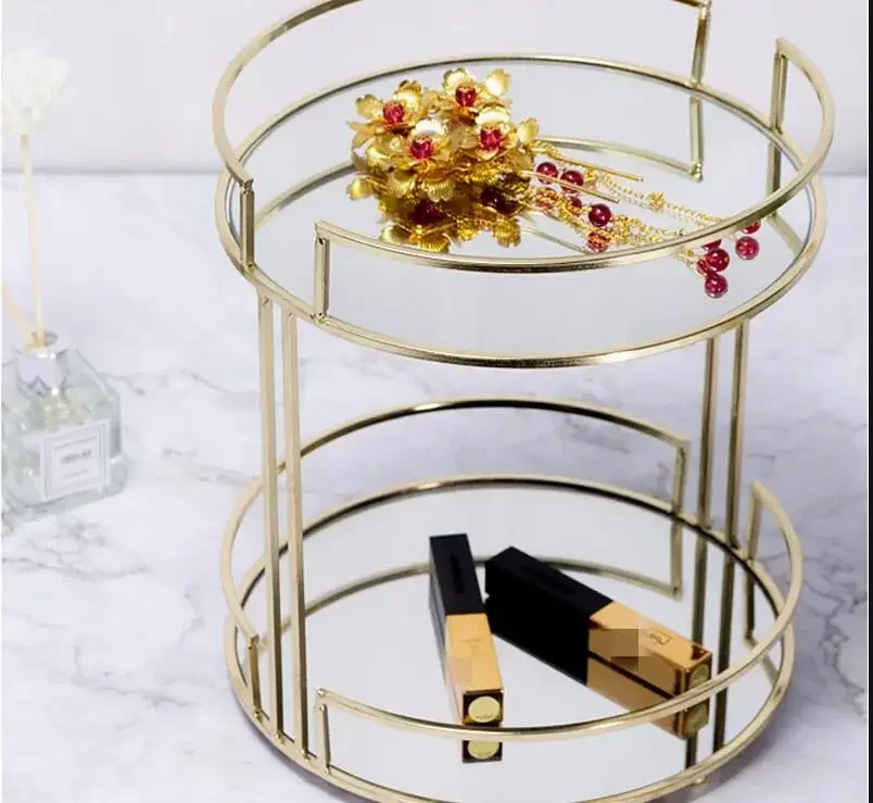 

Glass Mirror Metal Shelf Double-layer Storage Rack Decorative Frame Display Stand 2 Layer Cosmetic Organizer Holders