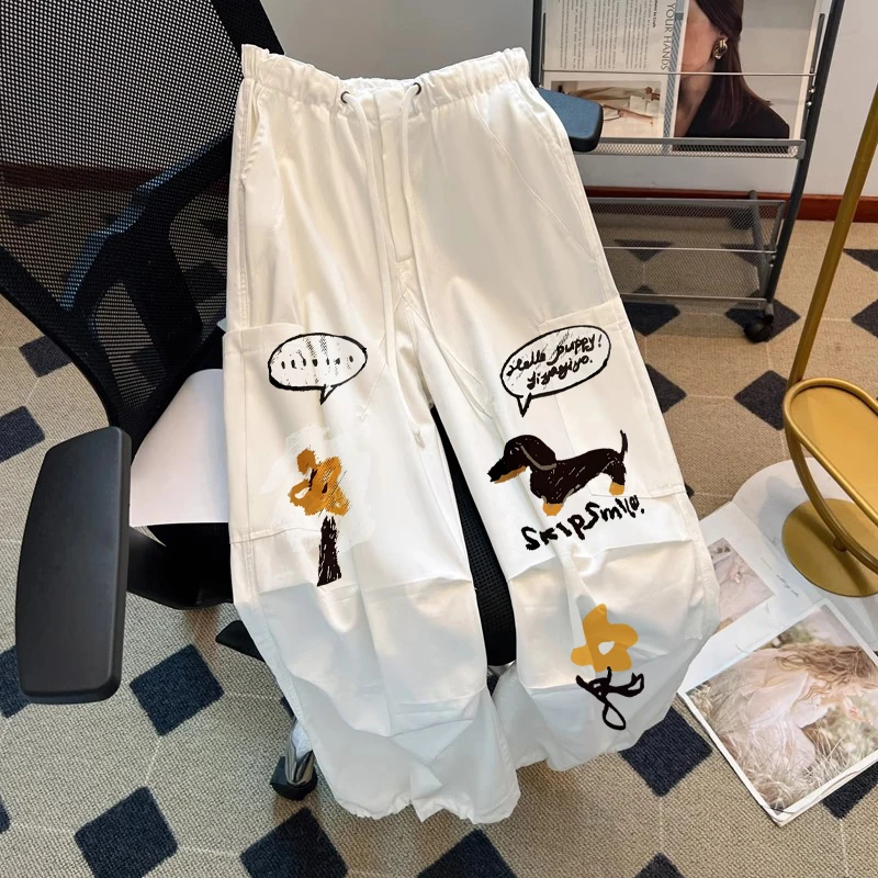 

Ретро повседневные прямые рабочие брюки унисекс, летние, с высокой талией, свободные, тонкие, широкие, удобные, дышащие, в корейском стиле