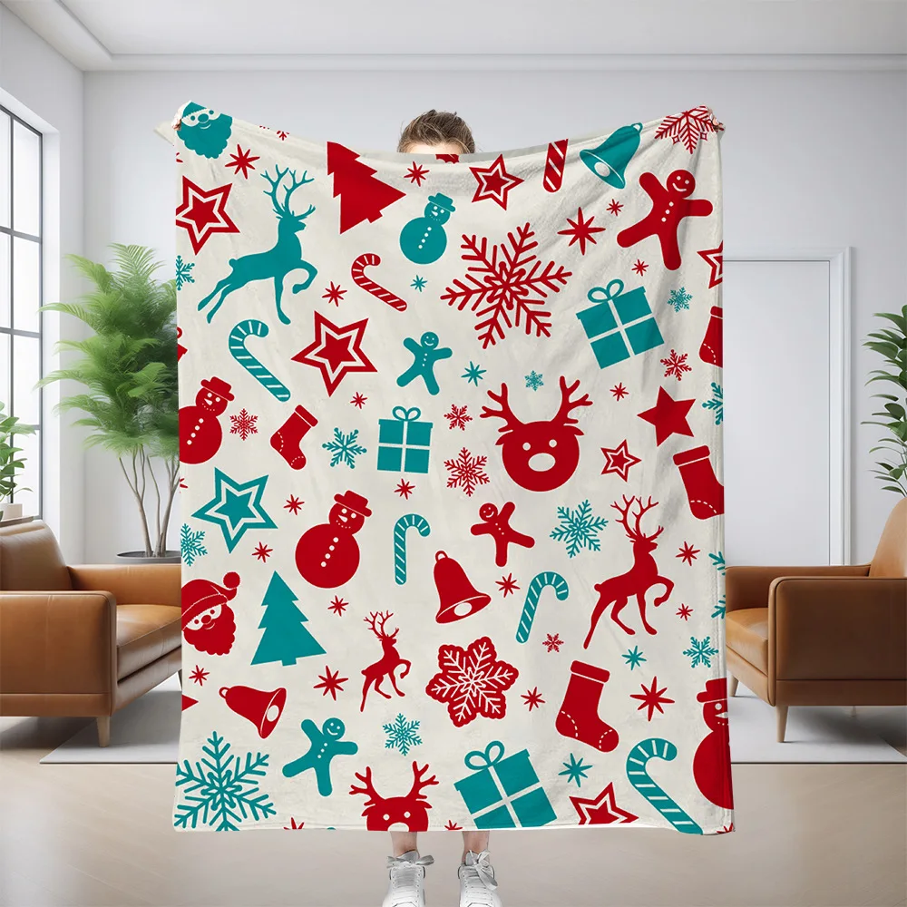 Merry Christmas Blanket Christmas Tree Gingerbread Man Red Flannel Blanket for New Year Christmas Gift for Family Nana Mon Dad