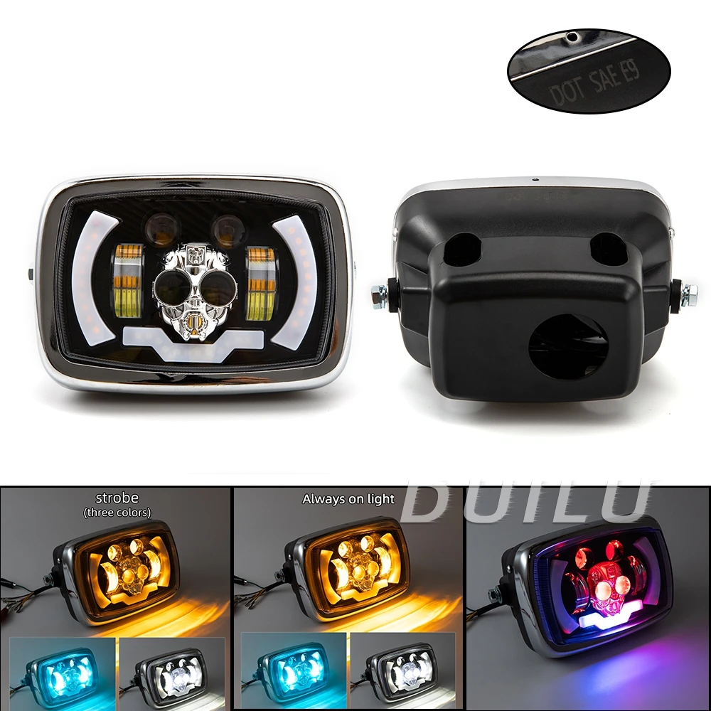 Motorcycle Square LED Headlight 12V Headlamp With DRL Turn Signal Light For CG125 Retro Bobber Cafe Racer Head Light universal