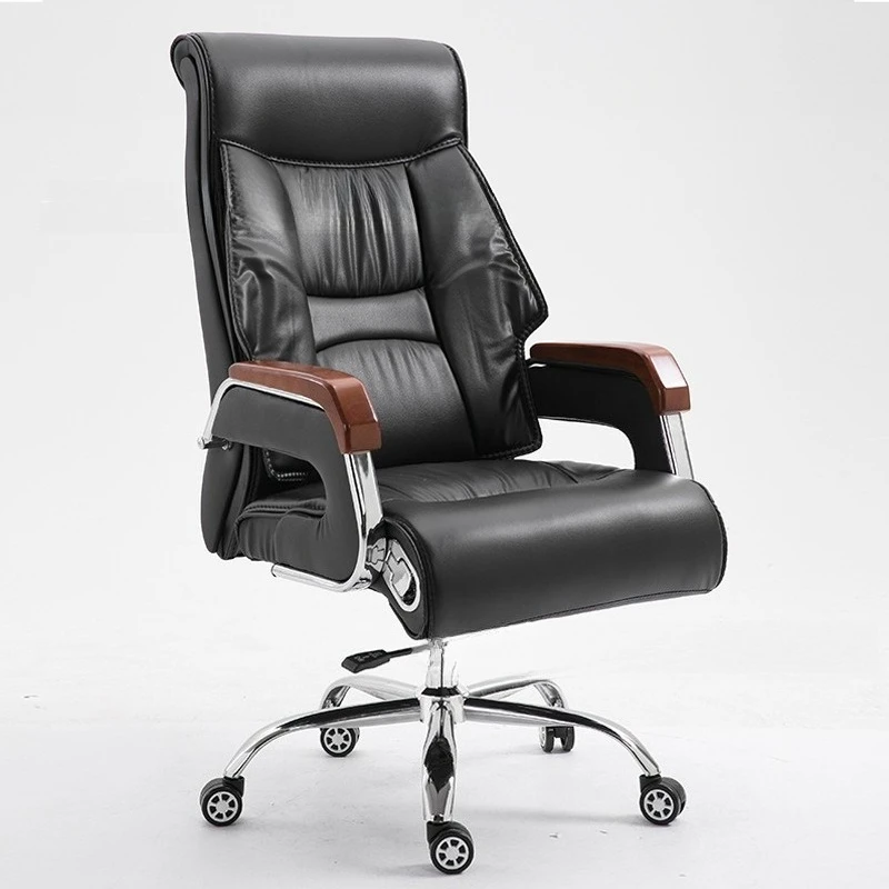 Executive Boss Chair PresidentManager Office Computer Leather Lifting Solid Wood Armrest Swivel