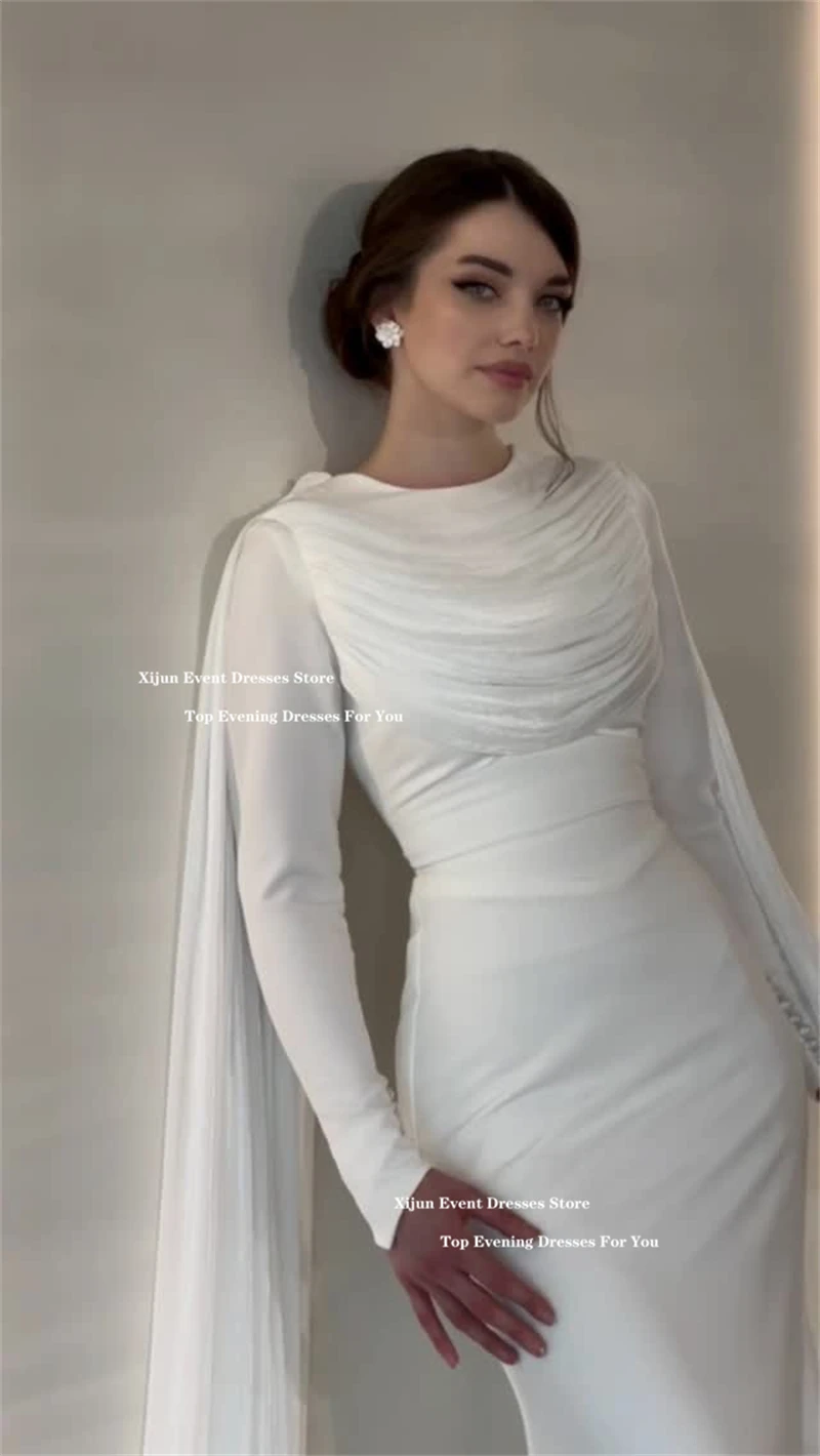 Xijun Ivory Chiffon Mermaid Evening Dresses Cape Sleeves Pleats Long Prom Dresses Formal Wedding Dresses 2025 Women Customized