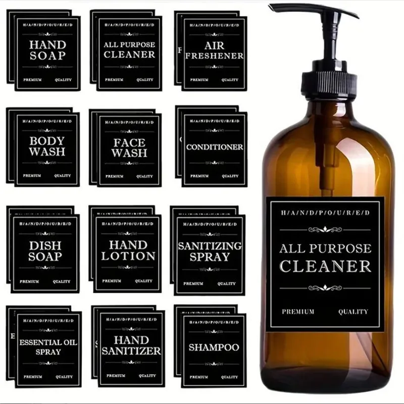 

12cps Of Waterproof Stickers For Shampoo And Shower Gel Bottles, Body Wash Refill Bottle Labels