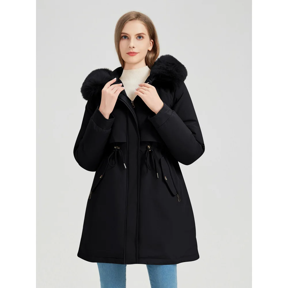 Warm Thick Snow Wear Padded Parka Winter Women Jacket Parka Clothes Wool Liner Fur Collar Warm Loose Long Coat Hooded Jacket