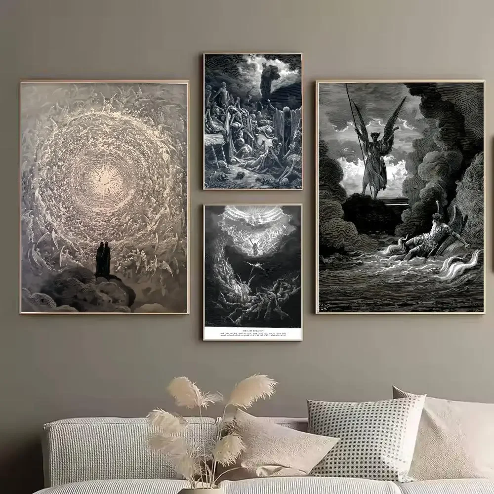 Gustave Dore Paradise Lost Satan Painting Calligraphy Stylish Canvas Poster Wall Art for Bedroom Home Decor Gift