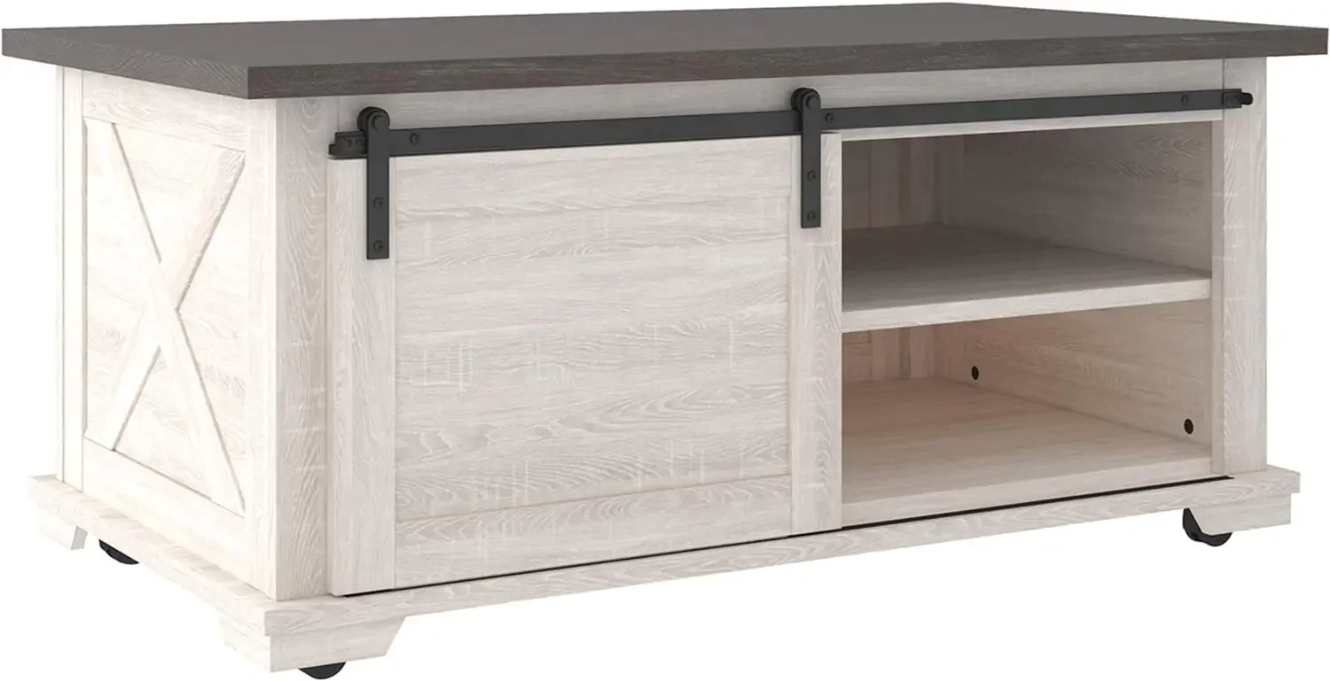 

Signature Design by Ashley Farmhouse Coffee Table with Sliding Barn Doors, Antique White & Brown