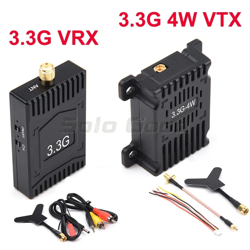 Long Range 3.3GHz 4W FPV Video Transmitter VTX 4000mW 8CH 3.3G VRX Receiver for FPV RC Racing Drone Goggles