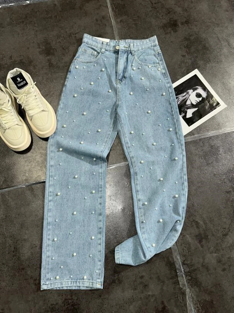 

Новые весенне-осенние модные брендовые расклешенные брюки с вышивкой для женщин и девочек, широкие джинсы с высокой талией