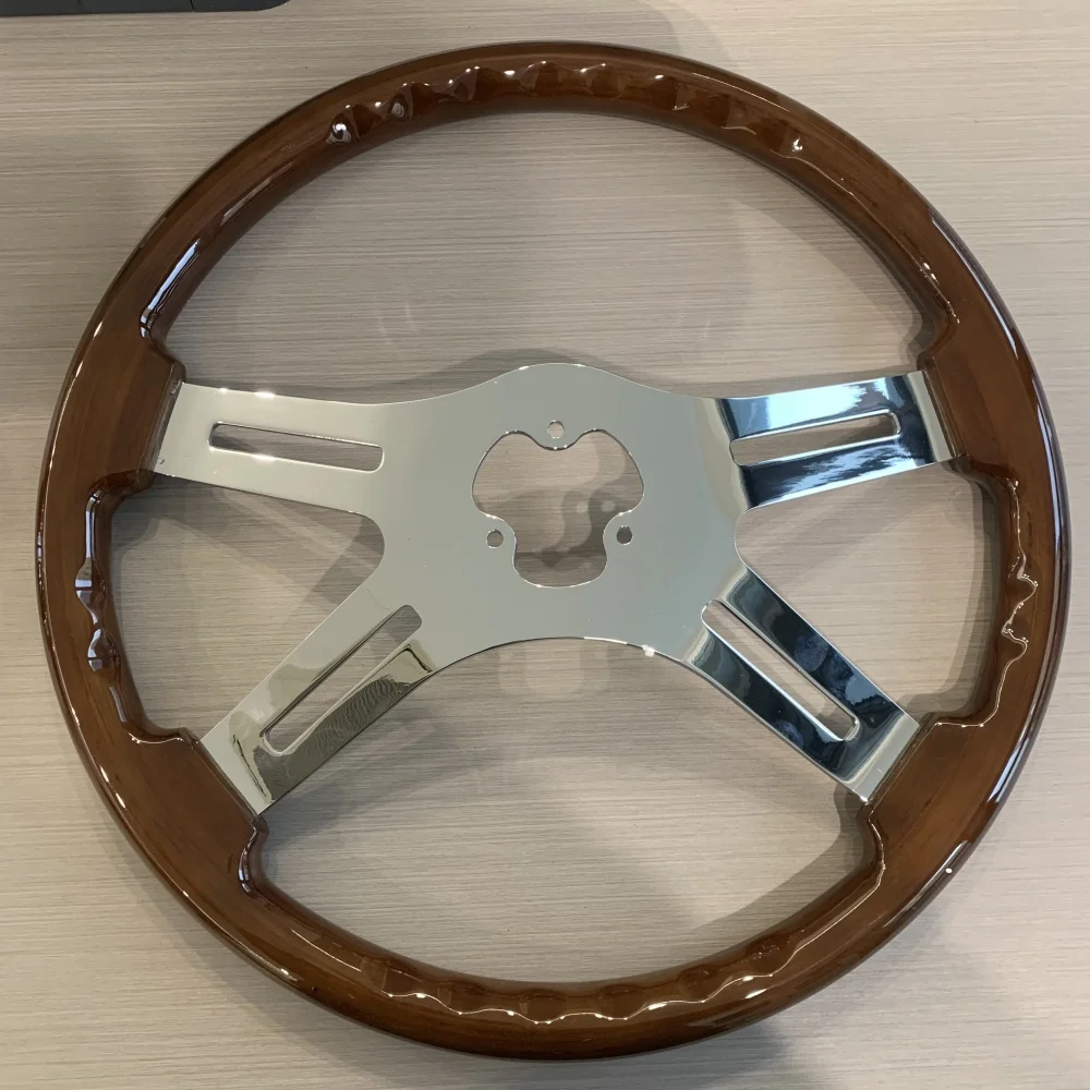 Tiypeor Universal 18Inch 455mm Semi Trailer Real Wood Steering Wheel Car Truck Vintage Wood Steering Wheel