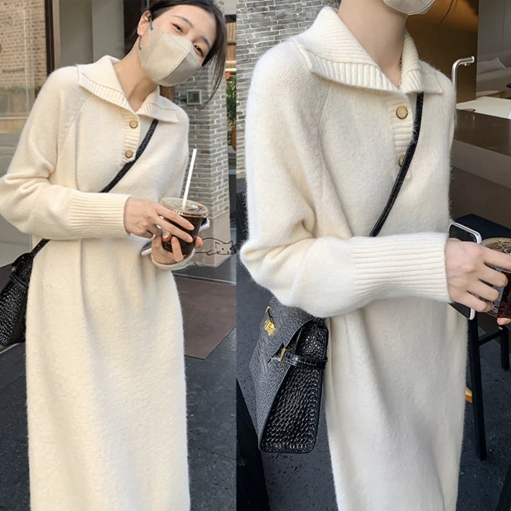 Autumn Winter Korean Fashion Maternity Sweaters Dress Elegant A Line Clothes for Pregnant Women Pregnancy photoshoot dress