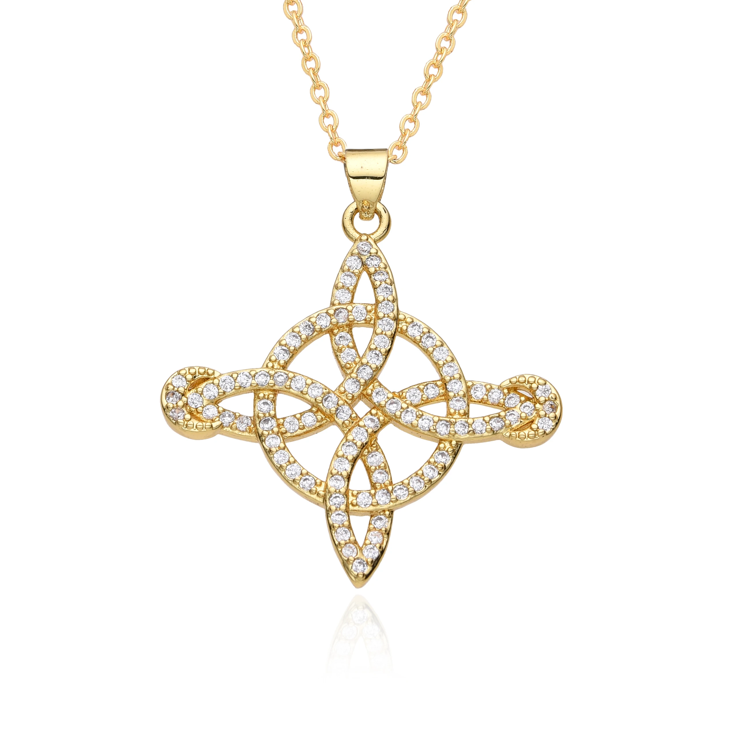 Gold Color Celtic Knot Charms Zircon Witchcraft Lucky Necklace for Women Irish Amulet CZ Choker Pendant Diy Jewelry Wholesale