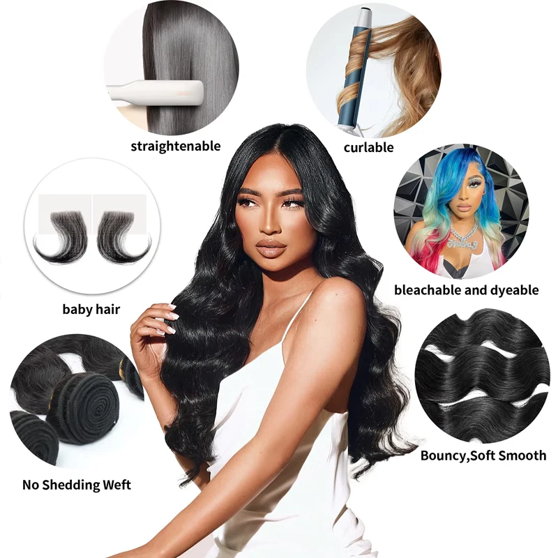 16A 30 40 pollici onda del corpo fasci di capelli umani tessuto non trattato dei capelli umani al 100% 3 4 pz estensioni naturali dei capelli umani grezzi