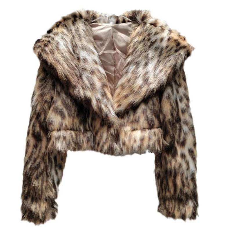 DEAT 2024 Winter New Fashion Leopard Print Lapel Fur Coat For Women Loose Casual Lapel Long Sleeve Short Jacket Female 11A01312