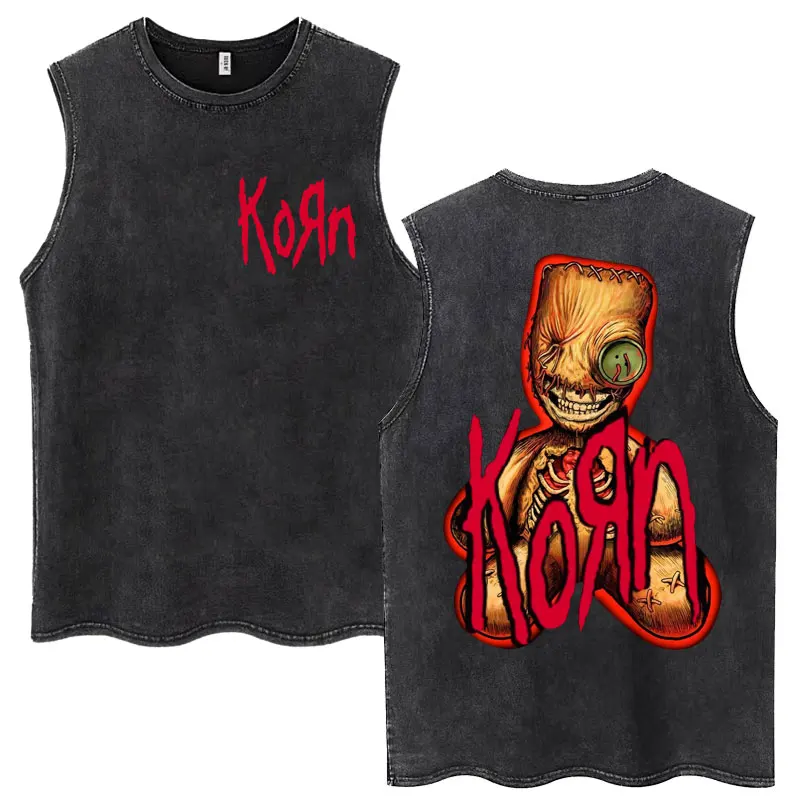 

Washed Rock Band Korn Issues Graphic Tank Tops Metal Gothic Men Women Vintage Sleeveless T Shirt Oversized Cotton Male T Shirts