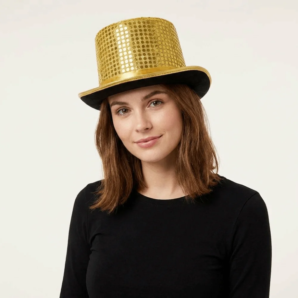 Sequined Glitter Top Hat British Style Durable Lightweight Glittering Magician Hat Polyester Multicolor Bowler Jazz Hat