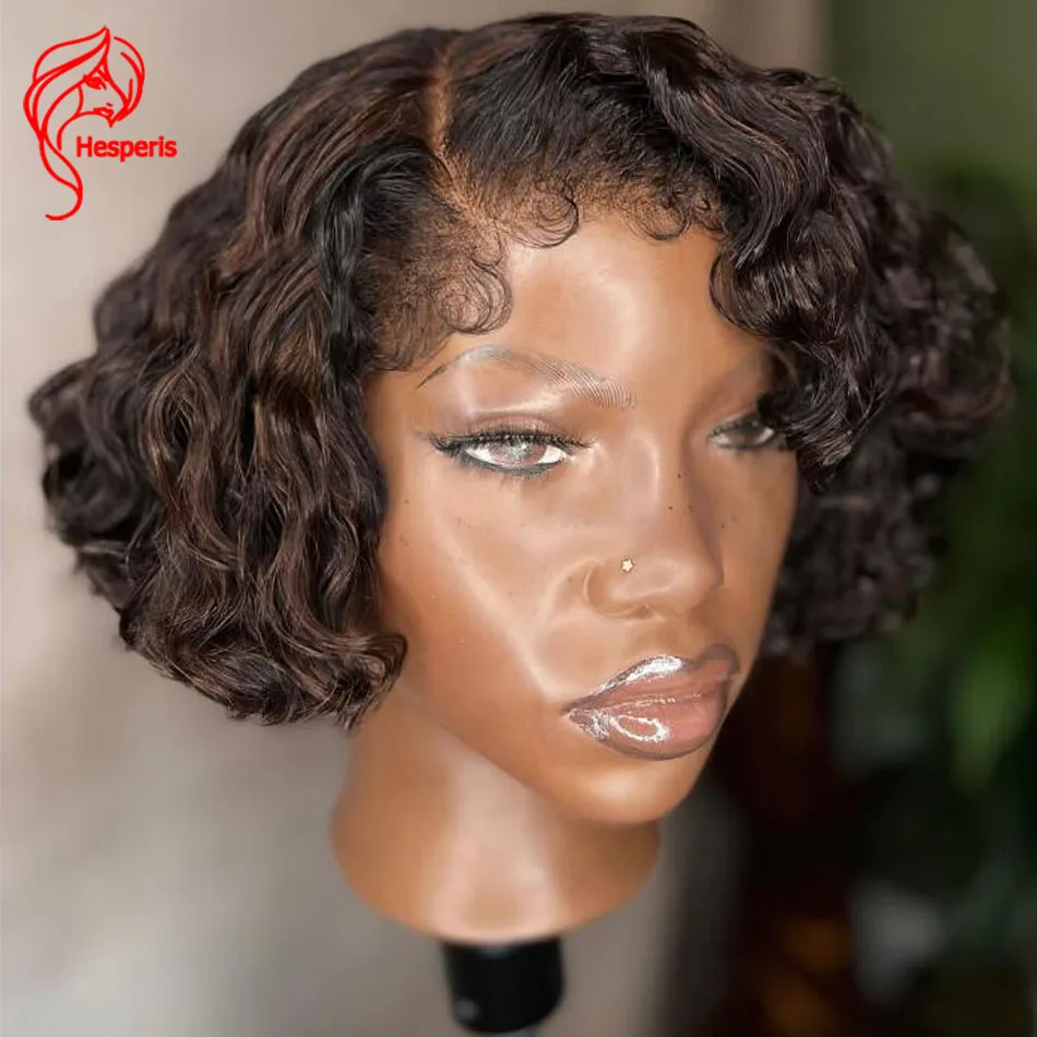 Hesperis Pre Plucked Human Hair Wig For Women Brown Highlight Lace Front Wig Short Curly Lace Wigs With Baby Hair Pixie Cut