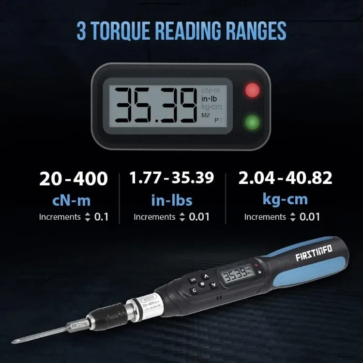 H5279 Digital Torque Screwdriver, Dual Direction 1.77-35.39 in-lbs. / 20-400 cN-m / 2.04-40.82 kg-cm, LED and Buzzer