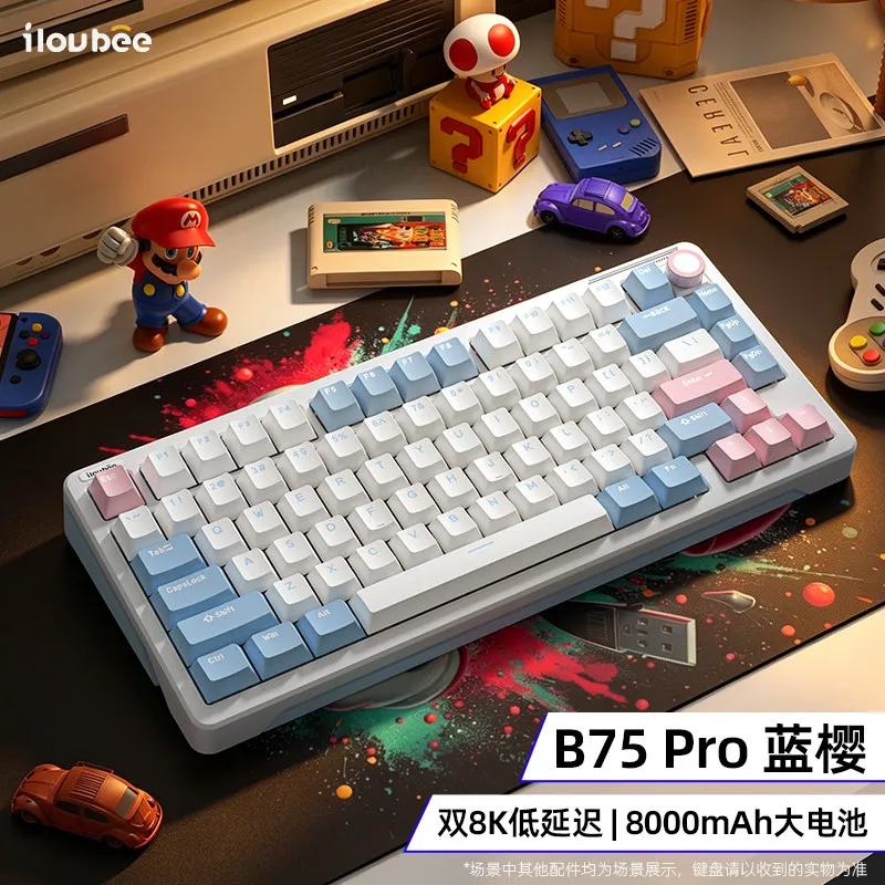 Беспроводная механическая клавиатура Custom iLovbee B75Pro, ретро-дизайн для офиса и игр, экономичная игровая клавиатура для мальчиков