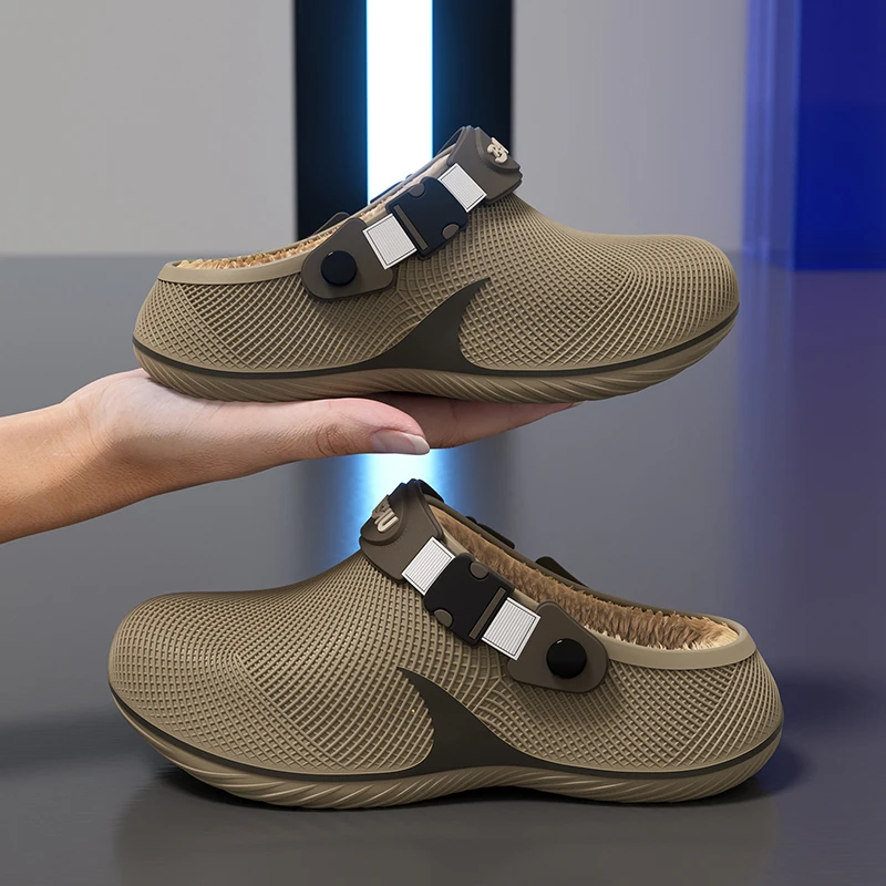 Wasserdichte Eva-Fell-Clogs-Hausschuhe für Herren 2026 Winter Chunky-Plateau Warme Plüsch-Mules-Hausschuhe mit dicker Sohle Rutschfeste Hausschuhe – Detail 10
