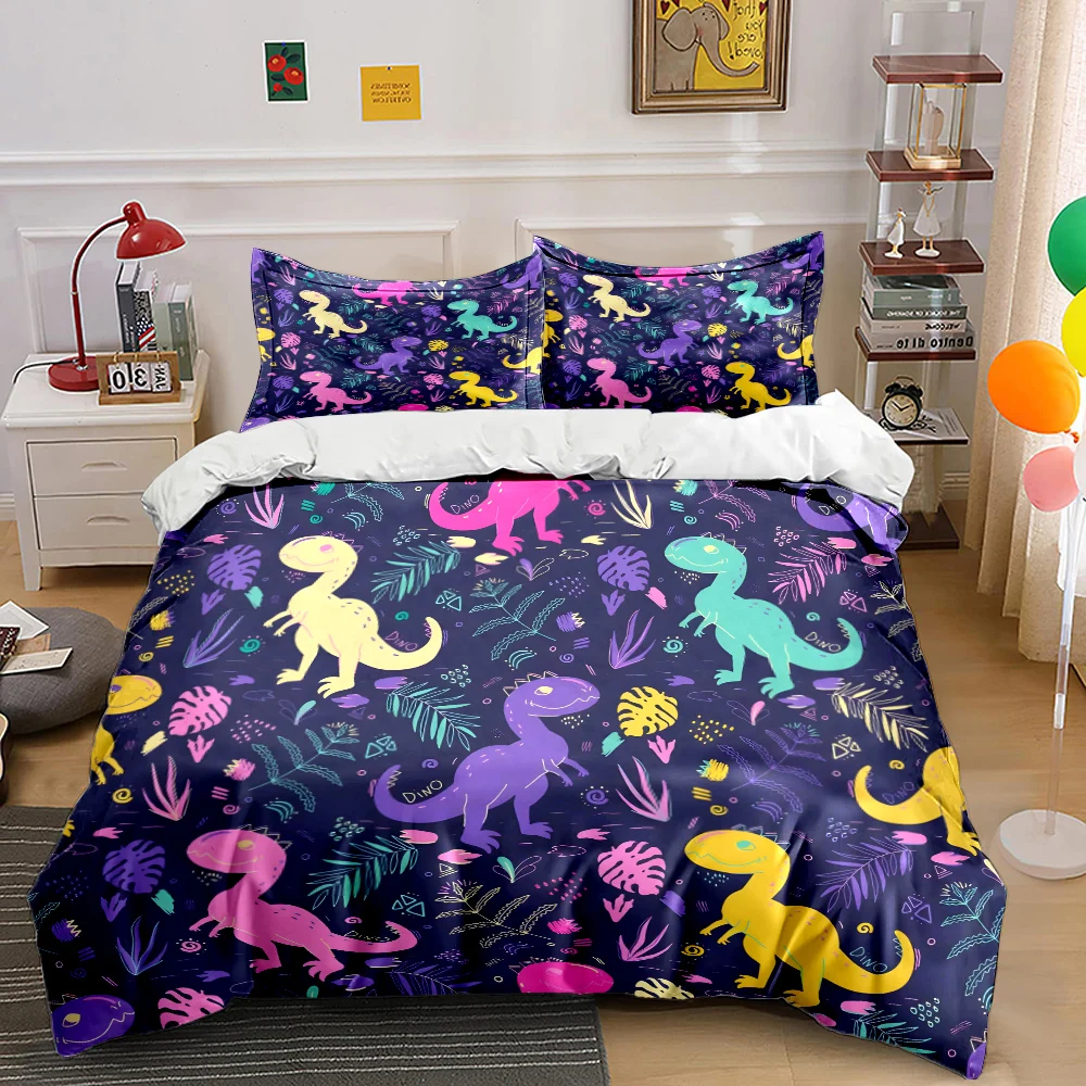 

Multiple Sizes Colorful Dinosaur Print Bedding Set 1 Duvet Cover 2 Pillowcases for Adult and Children Luxury Gift Full Size
