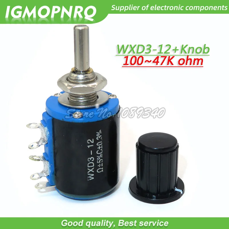 1pcs WXD3-12-1W Potentiometer + 1 knob 100 220 470 1K 2K2 3K3 4K7 10K 22K 33K 47K Ohm 100R 220R 470R 2.2K 3.3K 4.7K WXD3-12 1W