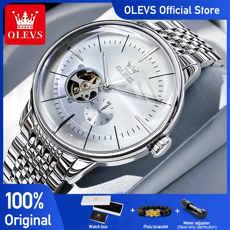 

Мужские часы OLEVS, минималистичные деловые оригинальные автоматические механические часы для мужчин, изогнутые зеркальные водонепроницаемые светящиеся модные часы