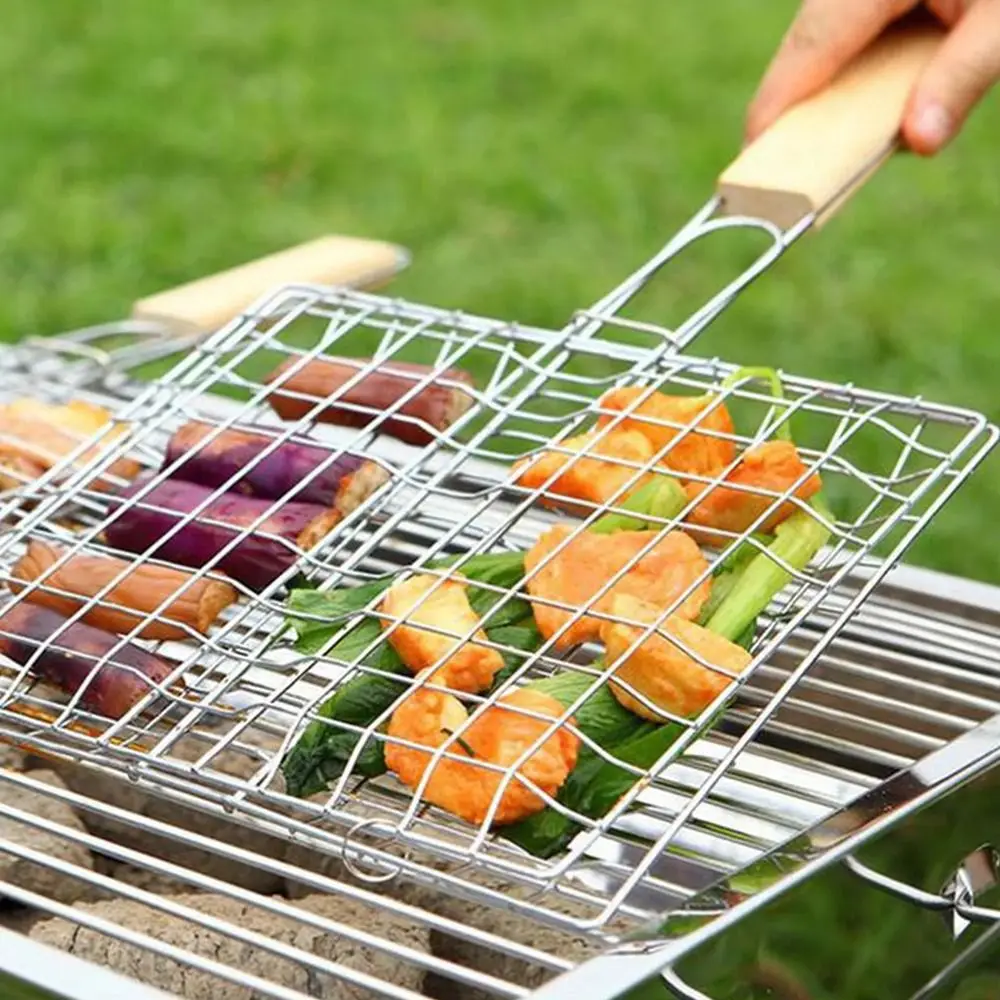 Stainless Steel Fish Grill Baskets Reusable Rustproof Fish Grilling Rack Folding BBQ Grilling Basket