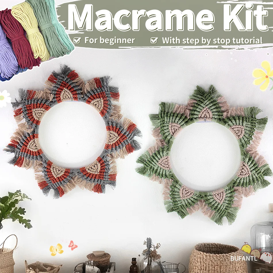 Bohemian Style Mandala Tapestry Macrame Kit DIY Handmade Wall Art Decor with Comprehensive Beginner's Guide